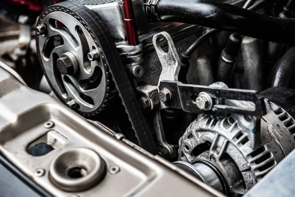 close-up of timing belt inspection during 100,000 km maintenance Kamloops